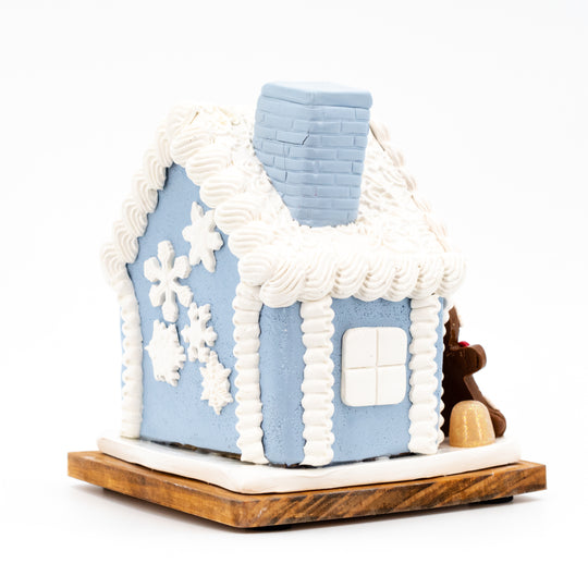 Small Gingerbread House | Blue & White | Gingerbread Man's House | Festive Christmas House | Made in Scottsbluff, NE | Clay Art Originals