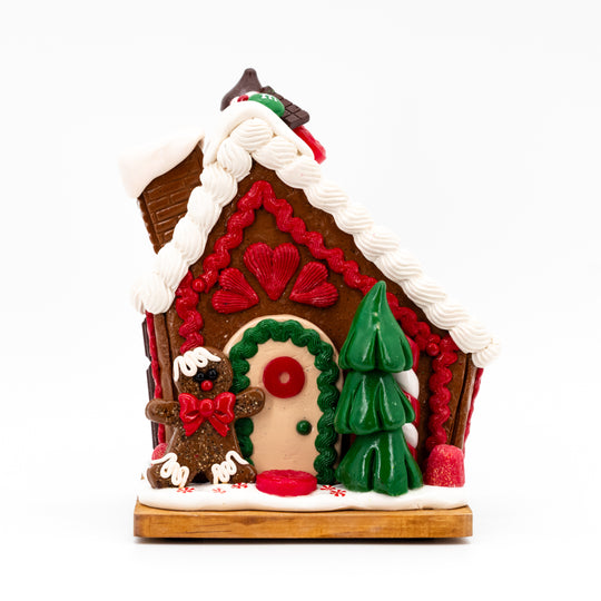 Large Gingerbread House | Slanted, White Roof | Gingerbread Man's House | Holiday Decor | Made in Scottsbluff, NE | Clay Art Originals