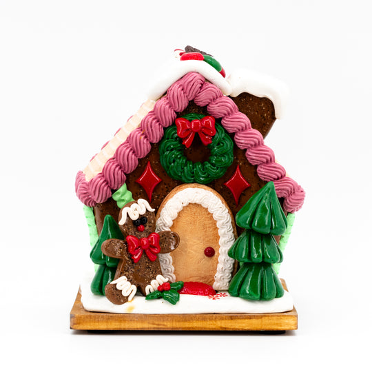 Small Gingerbread House | Pink & Tan Roof | Gingerbread Man's House | Spread The Holiday Spirit | Made in Scottsbluff, NE | Clay Art Originals