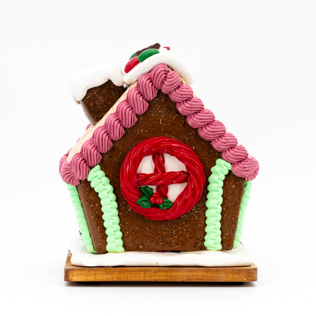 Small Gingerbread House | Pink & Tan Roof | Gingerbread Man's House | Spread The Holiday Spirit | Made in Scottsbluff, NE | Clay Art Originals