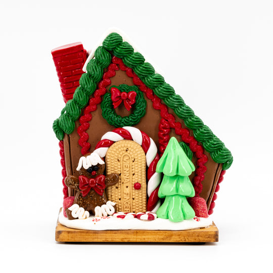 Large Gingerbread House | Slanted, White & Green Roof | Gingerbread Man's House | Made in Scottsbluff, NE | Clay Art Originals