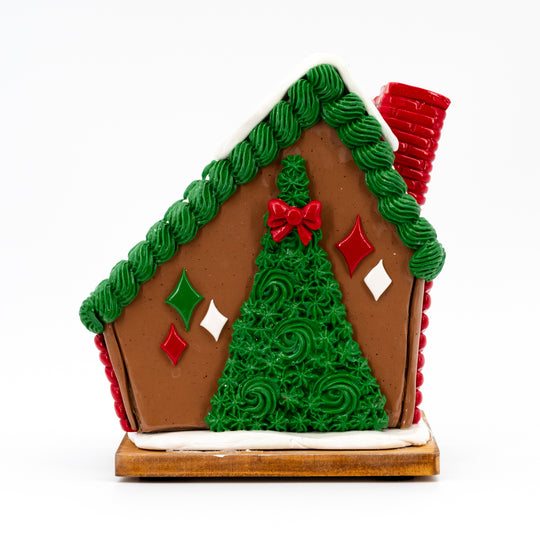 Large Gingerbread House | Slanted, White & Green Roof | Gingerbread Man's House | Made in Scottsbluff, NE | Clay Art Originals