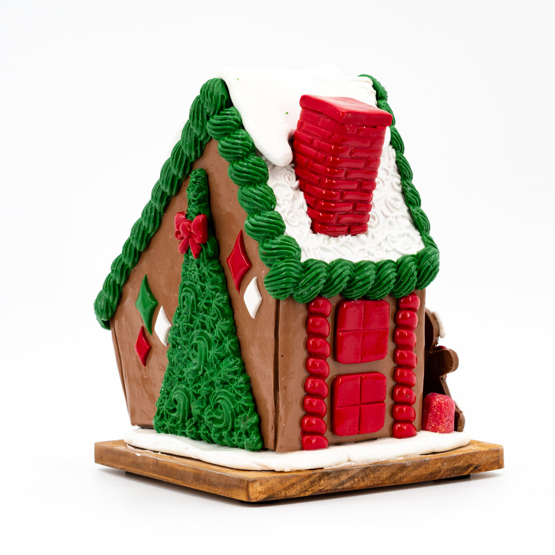 Large Gingerbread House | Slanted, White & Green Roof | Gingerbread Man's House | Made in Scottsbluff, NE | Clay Art Originals