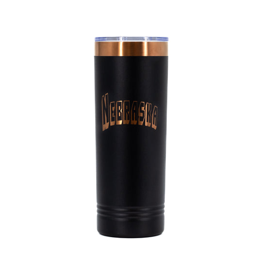 22 oz. Skinny Tumbler with Slider Lid | Nebraska Design | Rose Gold Engraving | Made in Alda, NE | RCK Creations & More