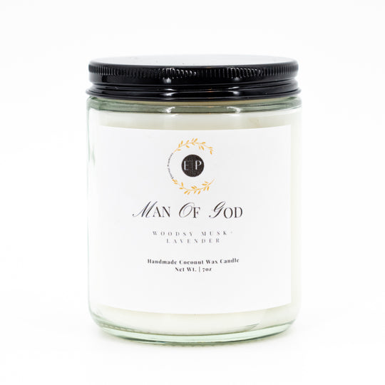 Man of God Candle | Woodsy Musk + Lavender Aroma | Manly Scent | 7 oz. | Made in Omaha, NE | Eternal Promises