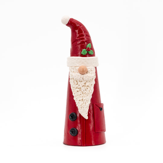 Santa Gnome with Bag | Holiday Decoration | Handmade | Santa Decor | Made in Scottsbluff, NE | Clay Art Originals