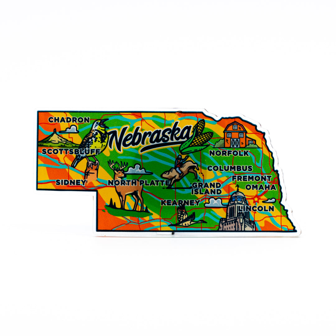 Nebraska State Magnet | Iconic NE Symbols | Nebraska Refrigerator Magnet | From Nebraska Gift Shop