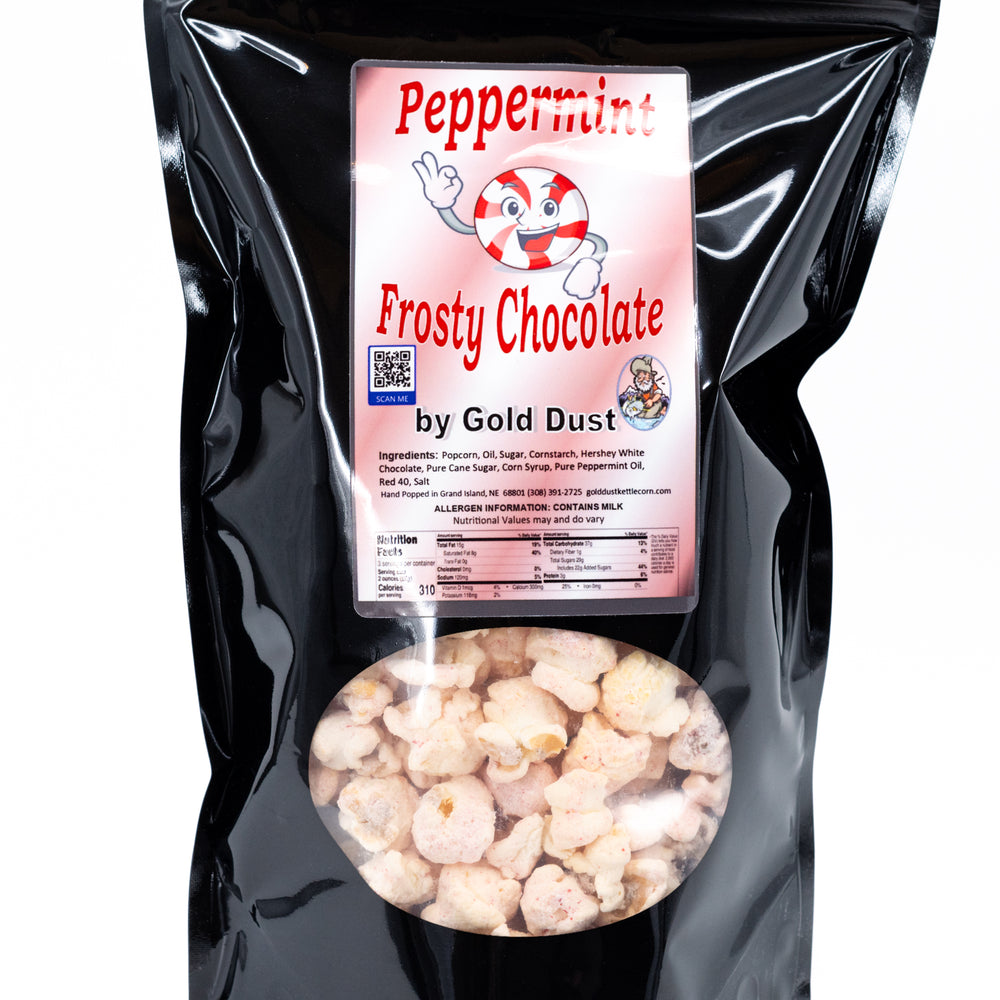 Peppermint White Chocolate Covered Kettle Corn |  5 oz. | Minty, Salty, Sweet | Made in Grand Island, NE | Gold Dust Kettle Corn