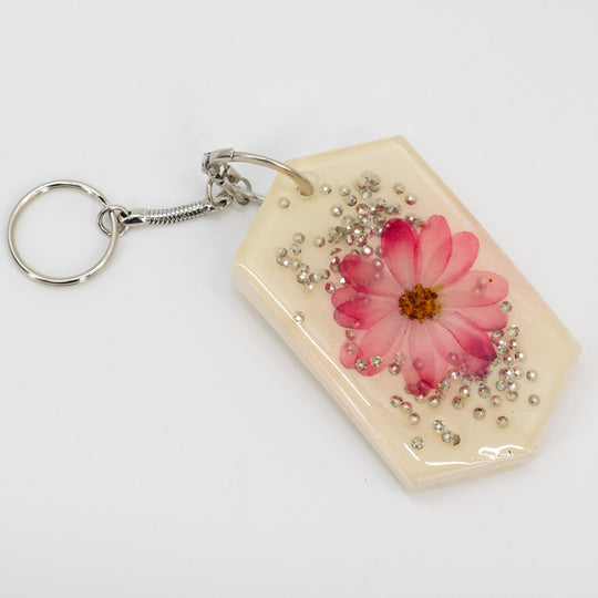 Keychain | Handmade | Jazz Up Your Key Ring | Sparkly Flower Design | Tracy's Acrylic Pours | Made in Kearney, NE