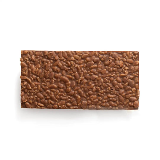 Chocolate bar with a textured surface on a white background