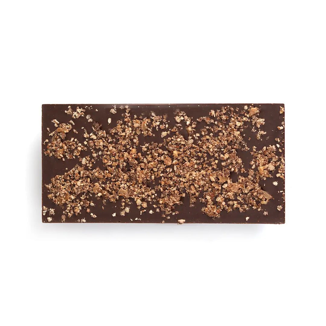 Chocolate bar with toffee on a white background