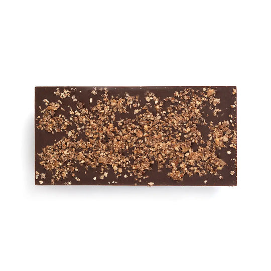 Chocolate bar with toffee on a white background