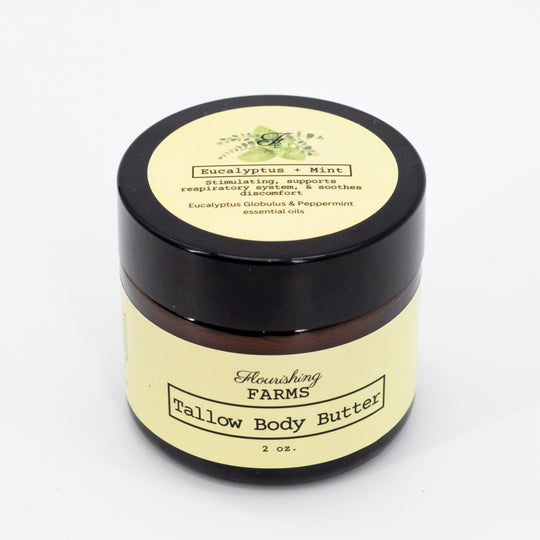 Tallow Body Butter | 2 oz. | Many Scents | Whipped Consistency | Body & Face Lotion | Made in Hemingford, NE | Flourishing Farms