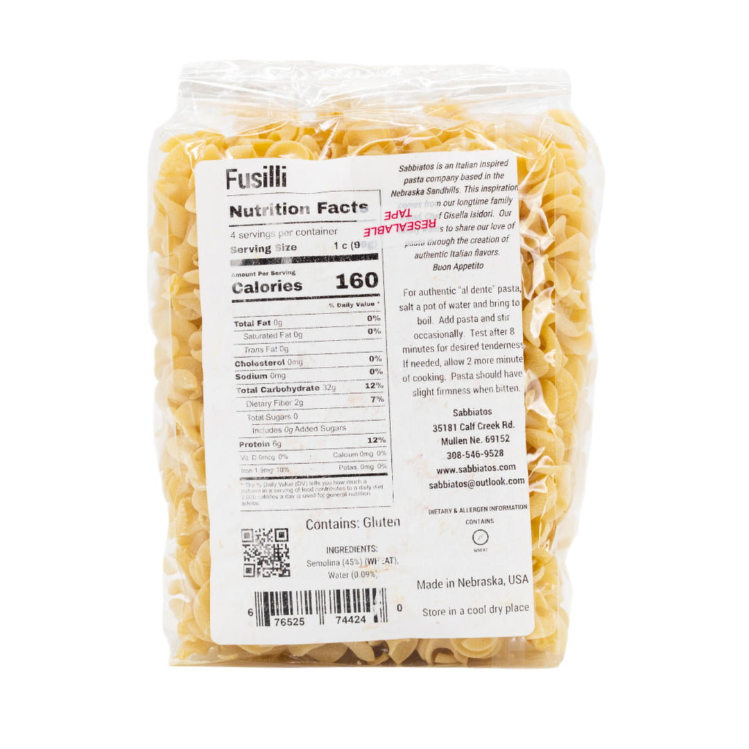 Fusilli Pasta | Handmade in Small Batches | Artisan Pasta | Made in Mullen, NE | Sabbiatos