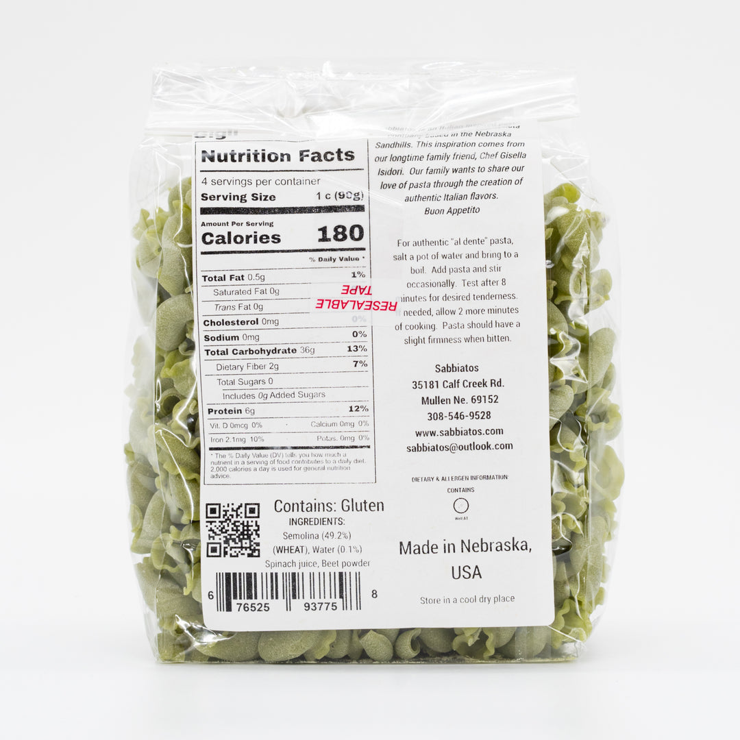 Gigli Pasta | Basil & Spinach | Made in Small Batches | Italian Artisan Pasta | Nebraska Pasta | Sabbiatos