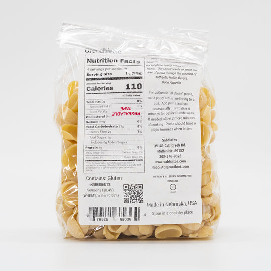 Orcchiette Pasta | Shell-Shaped Noodles | Nebraska Pasta | Made in Small Batches | Sabbiatos