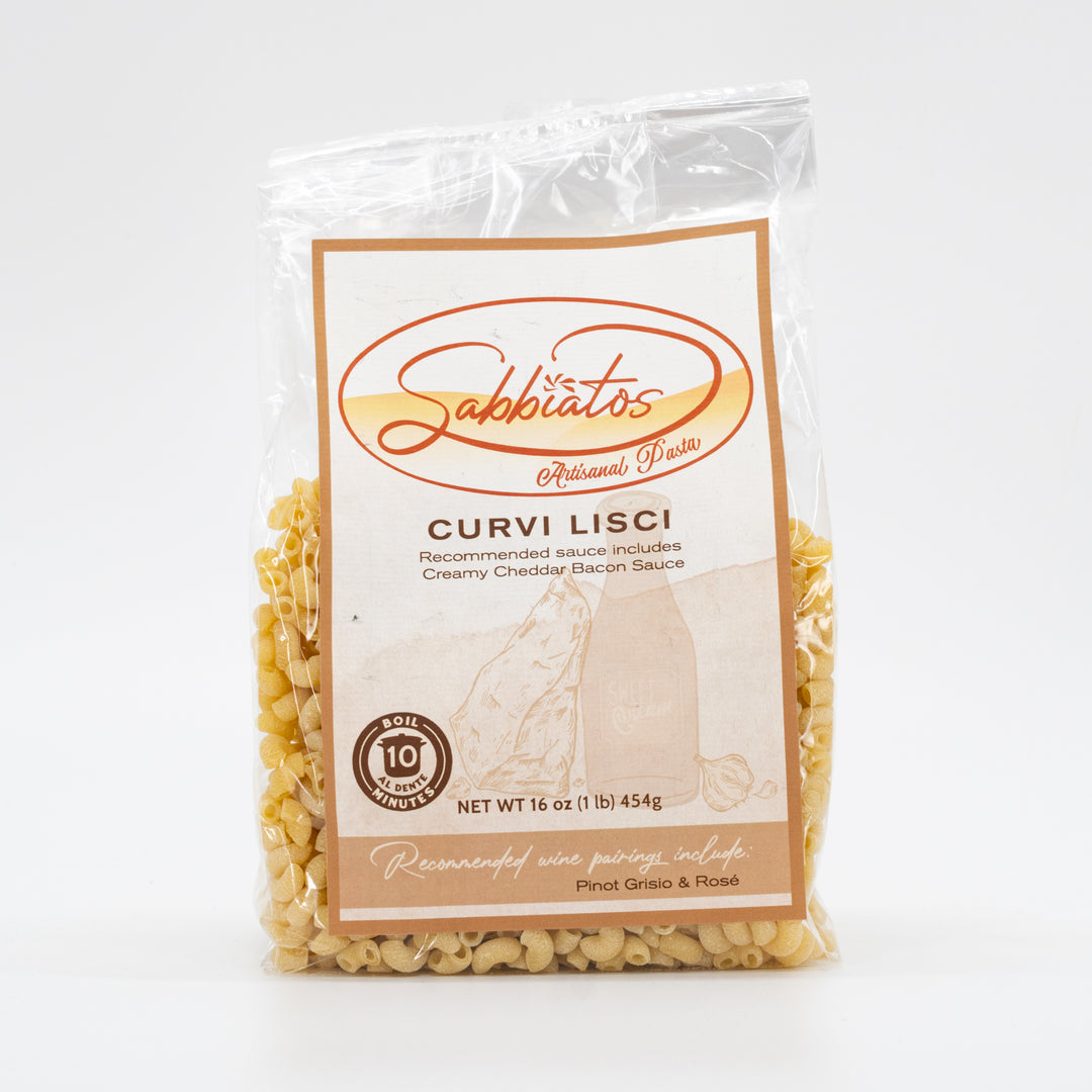 Curvi Lisci Pasta | 16 oz | Small Elbows | Authentic | High Quality Ingredients | Sabbiatos | Made in Mullen, NE