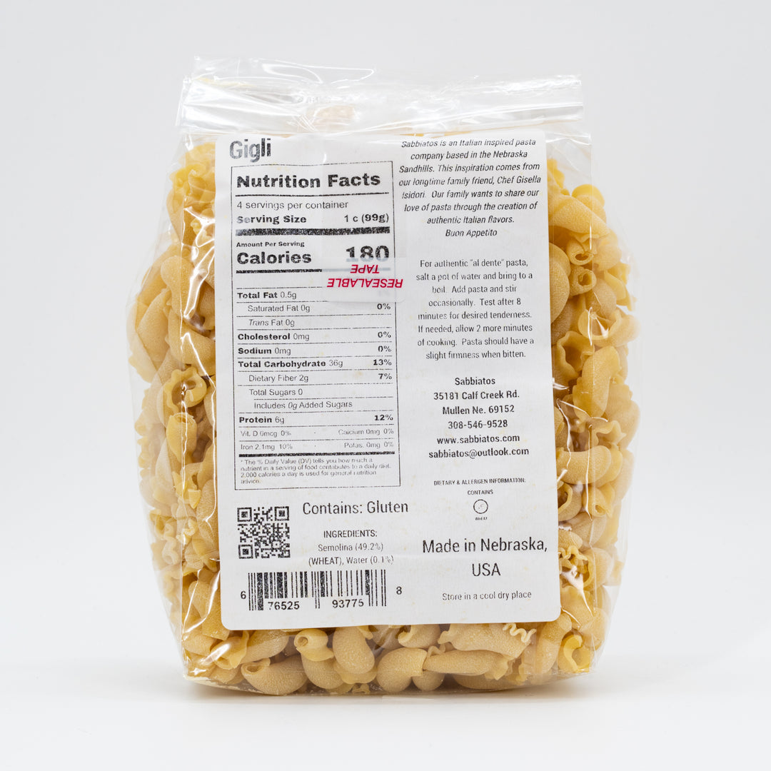 Gigli Pasta | Hand Made Italian Based Artisan Pasta | Made in Small Batches | Nebraska Pasta | Sabbiatos