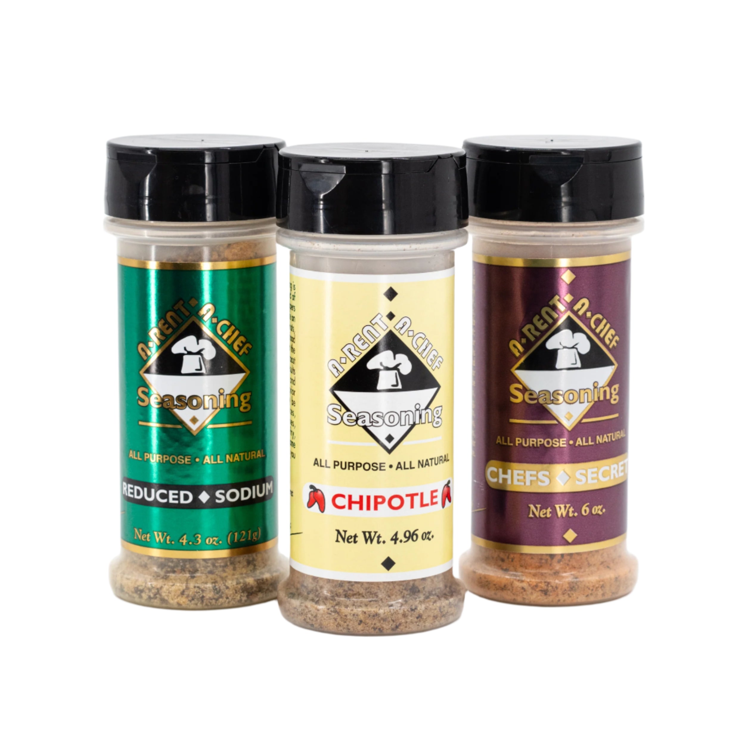 Pack of three A-Rent-A-Chef Seasonings.