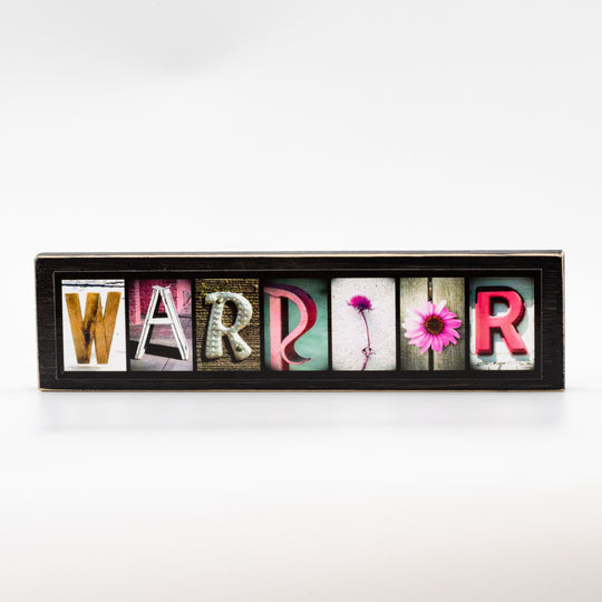 Warrior Word Block | Medium | 10.5 x 2.75 | Alphabet Photo Letter Art | Easy to Display | Made in Raymond, NE | Letters of Love Designs