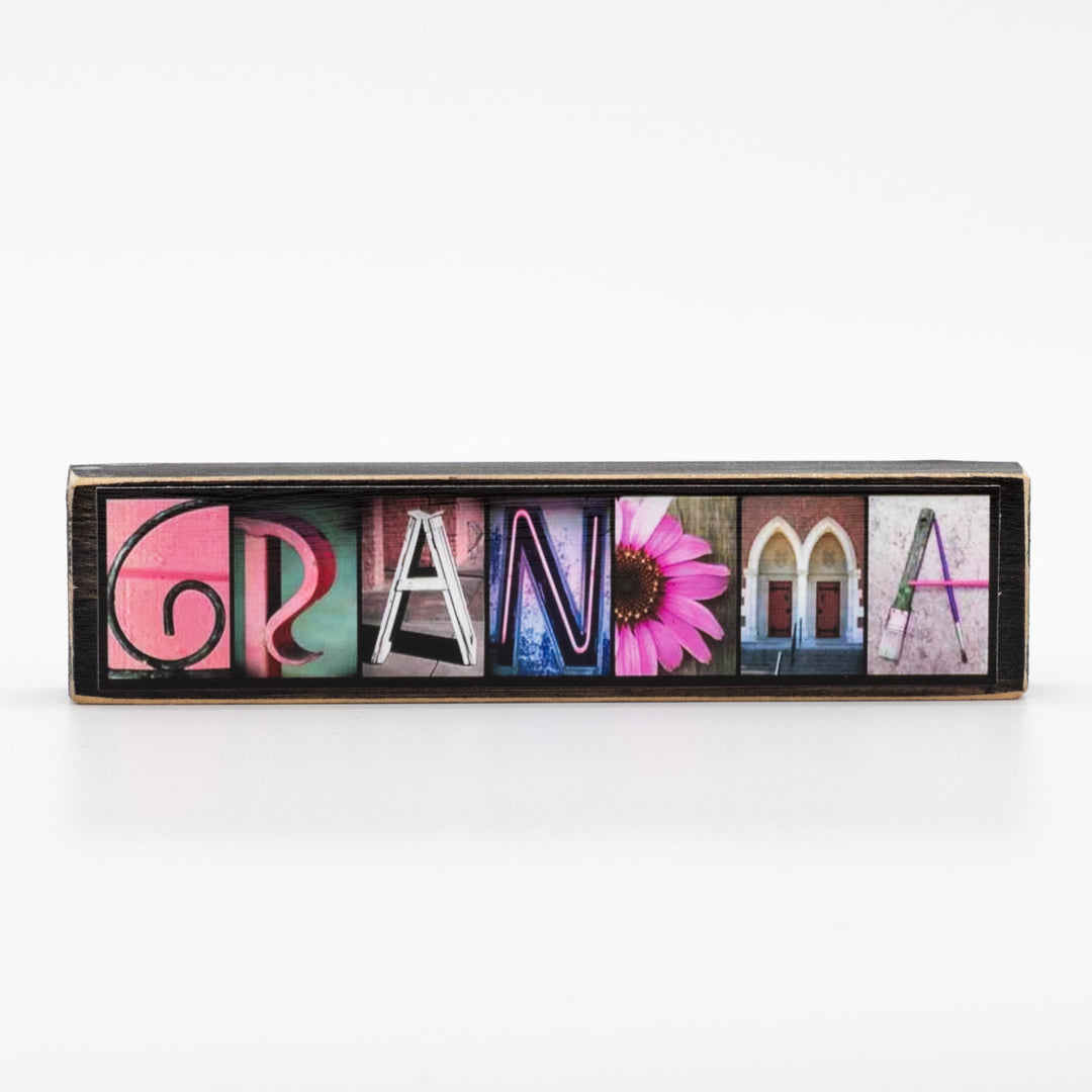 Grandma Word Block | 6.5 x 1.5 | Alphabet Photo Letter Art | Made in Raymond, NE | Letters of Love Designs