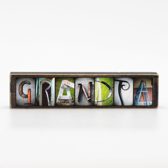 Grandpa Word Block | Multiple Sizes | Alphabet Photo Letter Art | Made in Raymond, NE | Letters of Love Designs