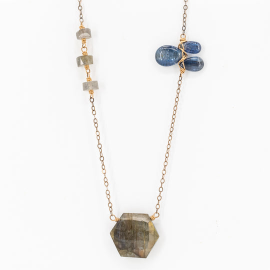 Labradorite, Kyanite and Mixed Metal Necklace | N584 | Weirdly Wired Jewelry