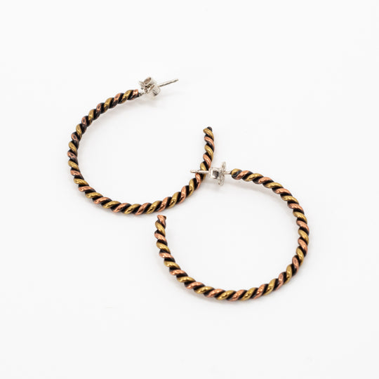 Mixed Metal Twisted Earrings | Brass & Copper | Hoop Earrings | Boho Look | Made in Bellevue, NE | Weirdly Wired Jewelry