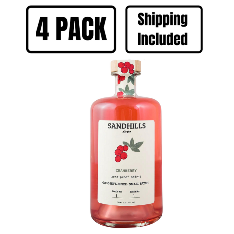 Nebraska Elixirs | Natural Cranberry Flavor | Zero-Proof Spirit | Made in Small Batches | Dry Cocktail Solution | Non-Alcoholic Cocktails | 25.3 oz. Bottles | Pack of 4 | Shipping Included