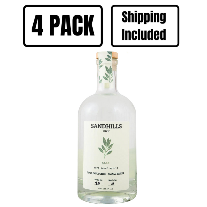 Nebraska Elixirs | Natural Sage Flavor | Zero-Proof Spirit | Made in Small Batches | Savory and Bold Flavors | Non-Alcoholic Cocktails | 25.3 oz. Bottle | Pack of 4 | Shipping Included