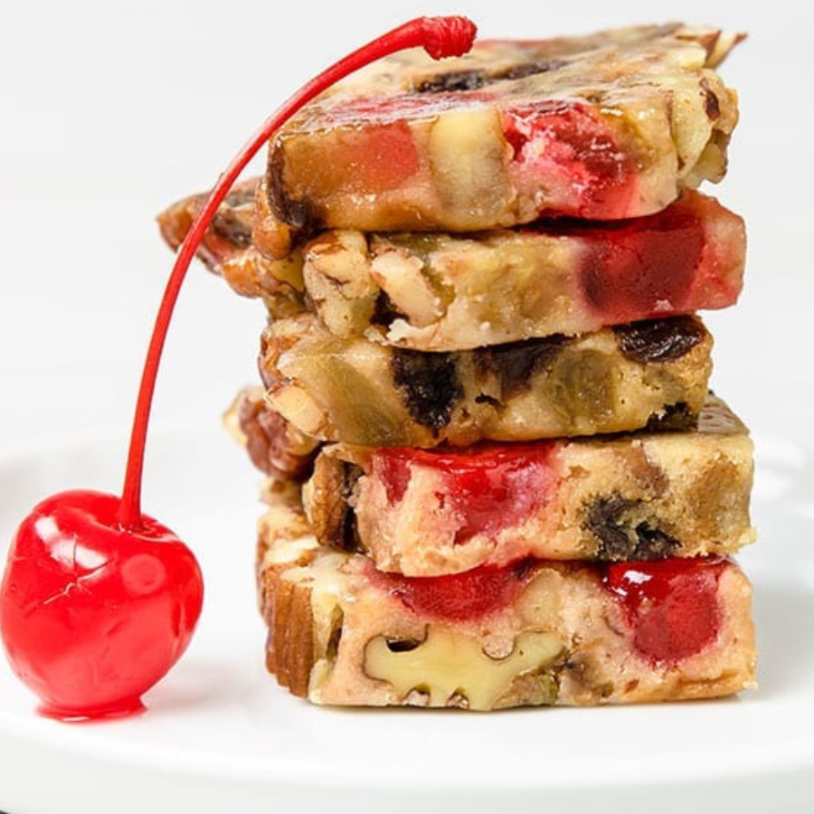 Everyone's Favorite Traditional Fruit Cake Slices | Grandma's Fruit Cake Slices | Made with Love | 18 oz box of 22 slices | Brandy, Bourbon, & Rum Cake | Packed With Raisins, Cherries, Pineapple, Walnuts, Pecans, & Almonds