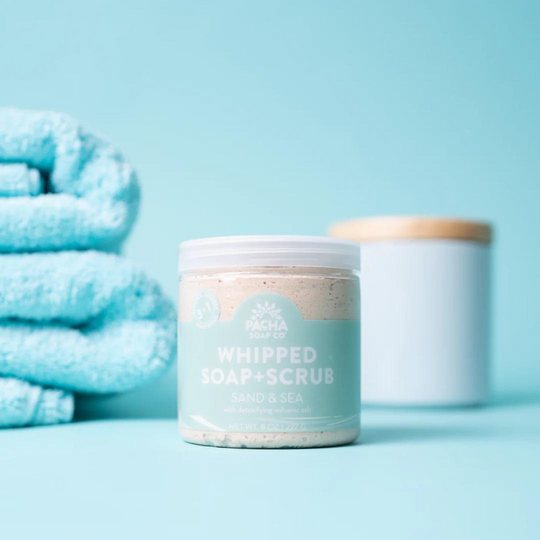 Sand & Sea Whipped Soap + Scrub | 8 oz. | Crafted With Exfoliating Pumice, Cleansing Oils, and Skin-Softening Magnesium | Daily Three-In-One Body Wash | Gently Cleanses, Exfoliates, and Moisturizes At Once | Nebraska Soap