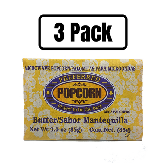 Butter Flavored Microwave Popcorn | Savory Snack | Good Source of Fiber | No Mess Theater Quality Popcorn  | Preferred Popcorn | 3 oz. Bag | Multipacks