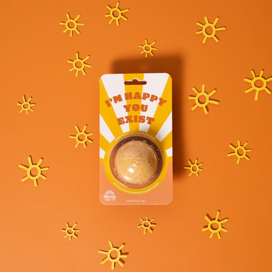 Sweet Honey Almond Froth Bomb | I'm Happy You Exist Card | Made in Hastings, NE | Pacha Soap Company