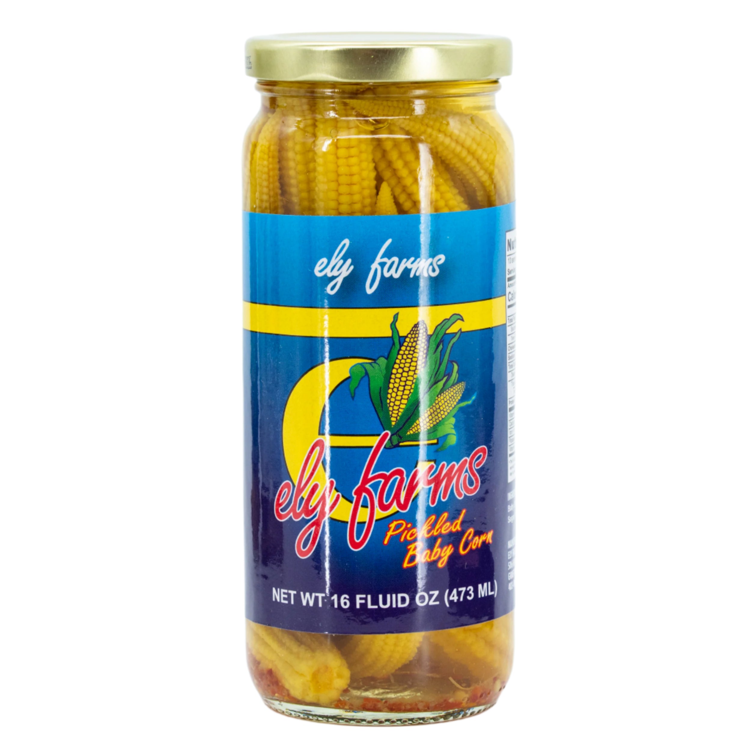 Front view of pickled baby corn.