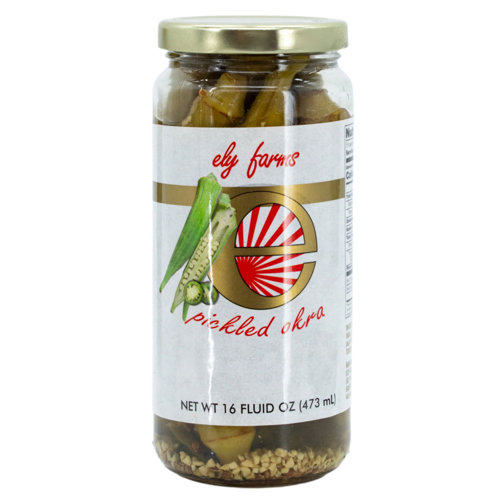 Front view of pickled okra