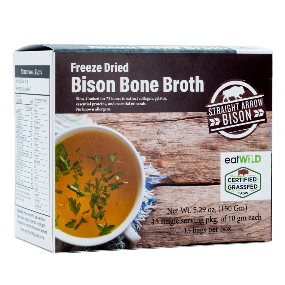 Freeze Dried Bison Bone Broth | Box Of 15 Individual Serving Size Packets | Packed with Minerals Collagen and Nutrients | Straight Arrow Bison