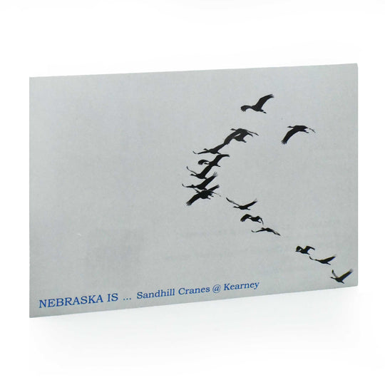 Decorative sign with black sandhill crane illustrations and text on a white background