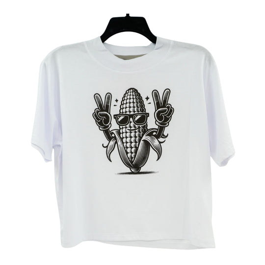 Corn & Peace Sign Crop Top T-Shirt | Pretty & Fabulous
