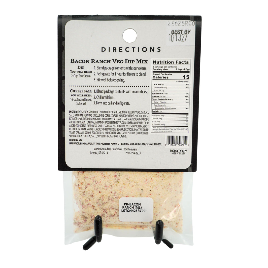 Bacon Ranch Veg Dip Mix package with label on a white background