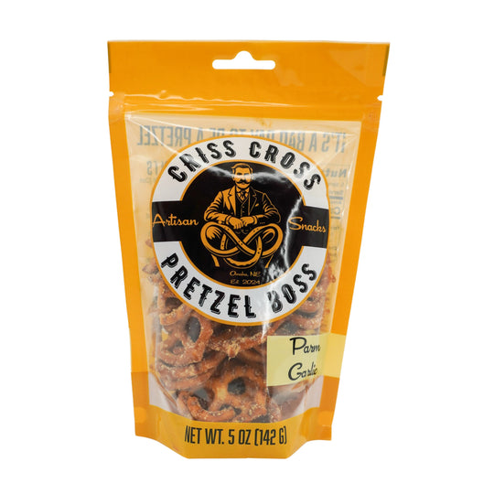 Parmesan Garlic Flavored Pretzels | 5 oz Bag | Criss Cross Pretzel Boss