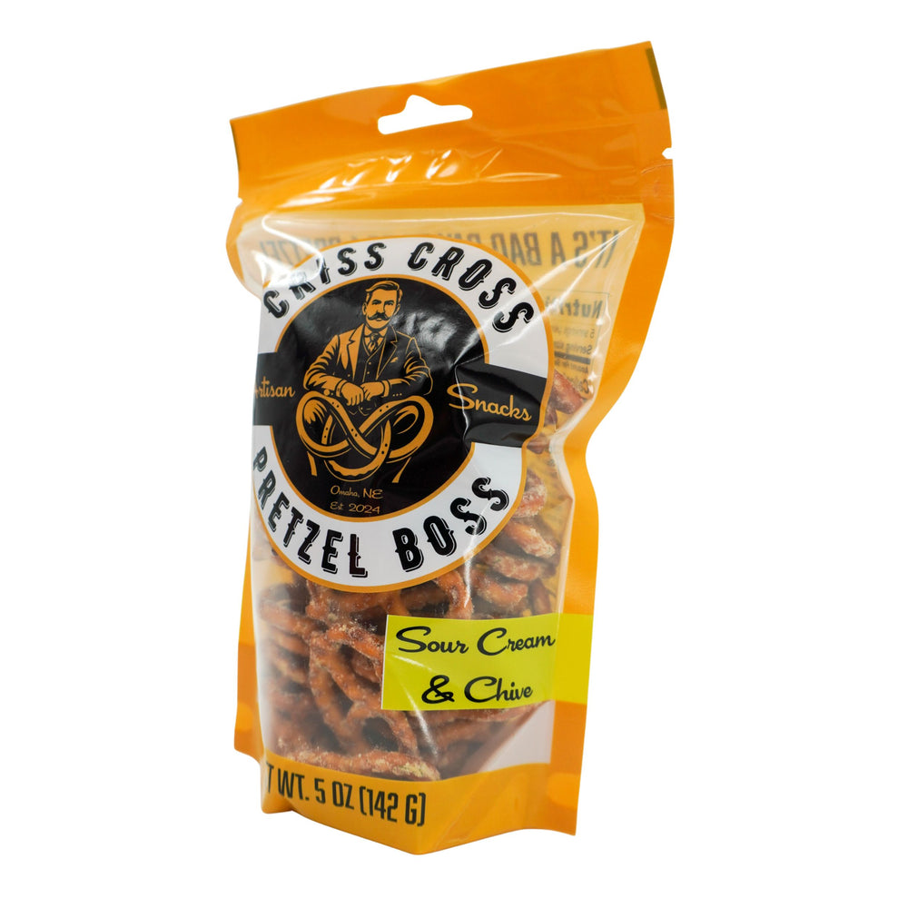 Sour Cream & Chive Flavored Pretzels | 5 oz Bag | Criss Cross Pretzel Boss