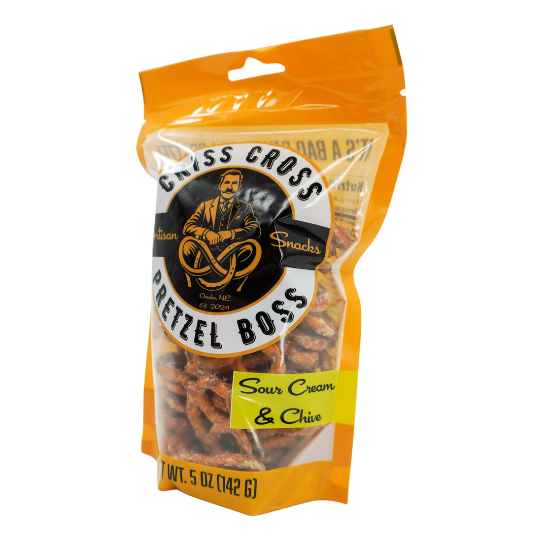 Sour Cream & Chive Flavored Pretzels | 5 oz Bag | Criss Cross Pretzel Boss