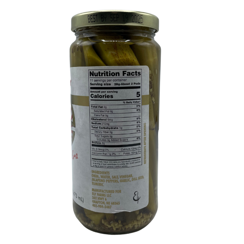 Nebraska Pickled Okra | Harvested in the USA | Hint of Spice | Blend of Savory Sweetness | 12 oz. Jar