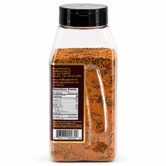 Spice container with a label on a white background