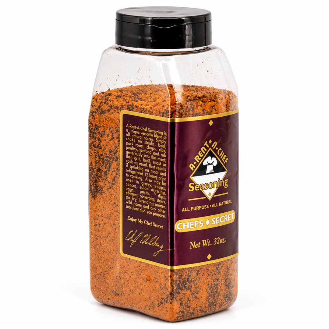 Spice container with a label on a white background