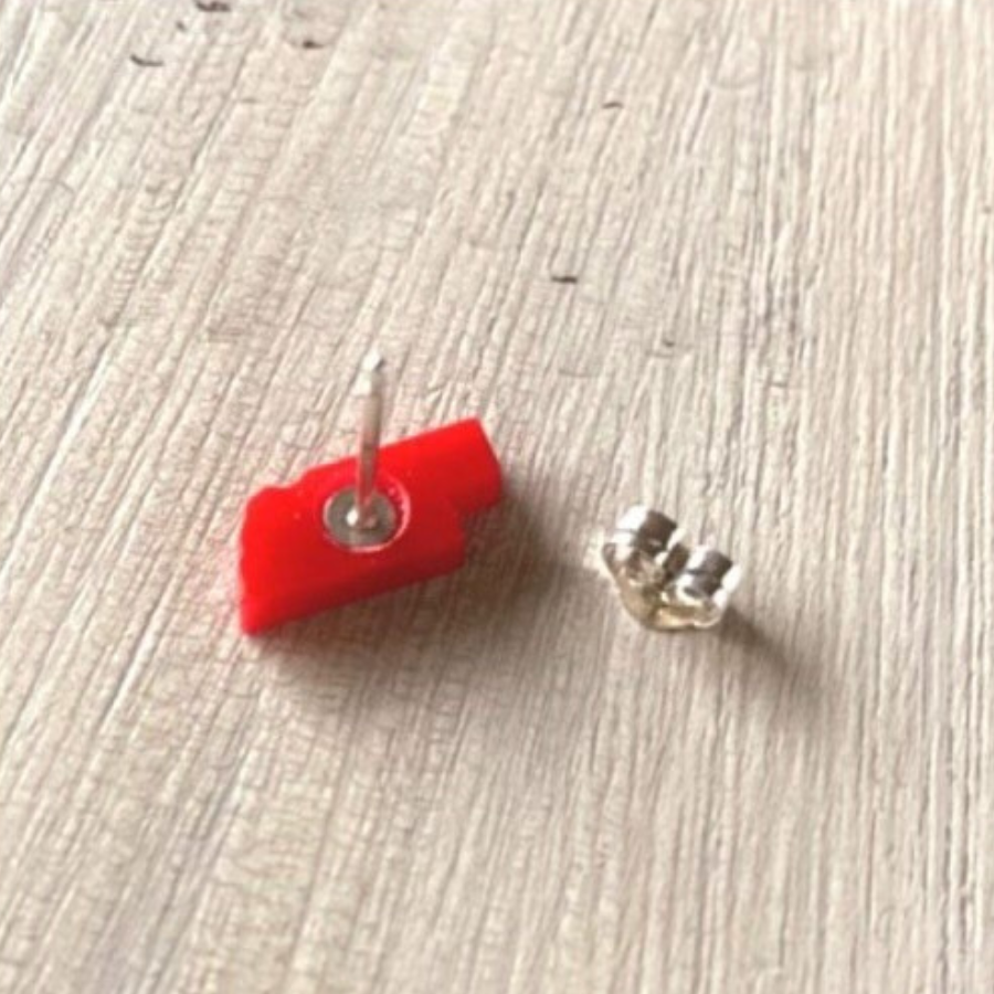 Nebraska Stud Earring | Red Acrylic Stud Earring | Lightweight Earring | Classy & Simple Earring | Handmade Jewelry | Sterling Silver