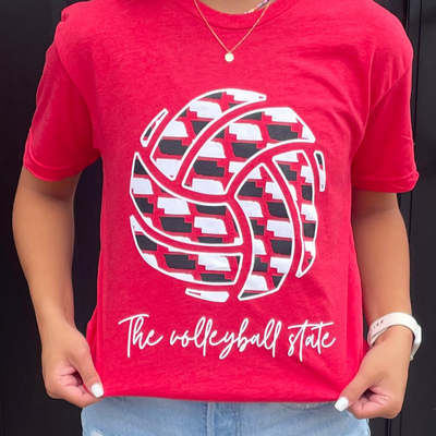 Nebraska Volleyball  T-shirt | The Volleyball State | Red | Black and White Nebraska States |  Multiple Size Options