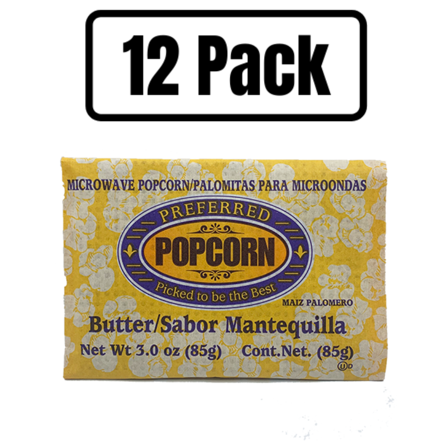 Butter Flavored Microwave Popcorn | Savory Snack | Good Source of Fiber | No Mess Theater Quality Popcorn  | Preferred Popcorn | 3 oz. Bag | Multipacks