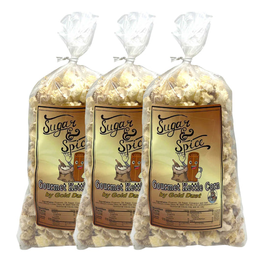Cinnamon and Sugar Kettle Corn | Pack of 3 | 2 oz | Non-GMO | Gold Dust Kettle Corn